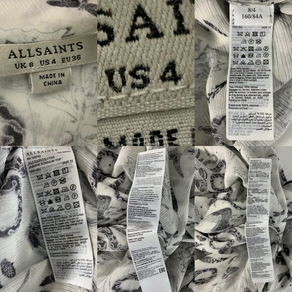 AllSaints Jasmine Somnium Top Blouse 4 Sheer Snake Design - Picture 6 of 12